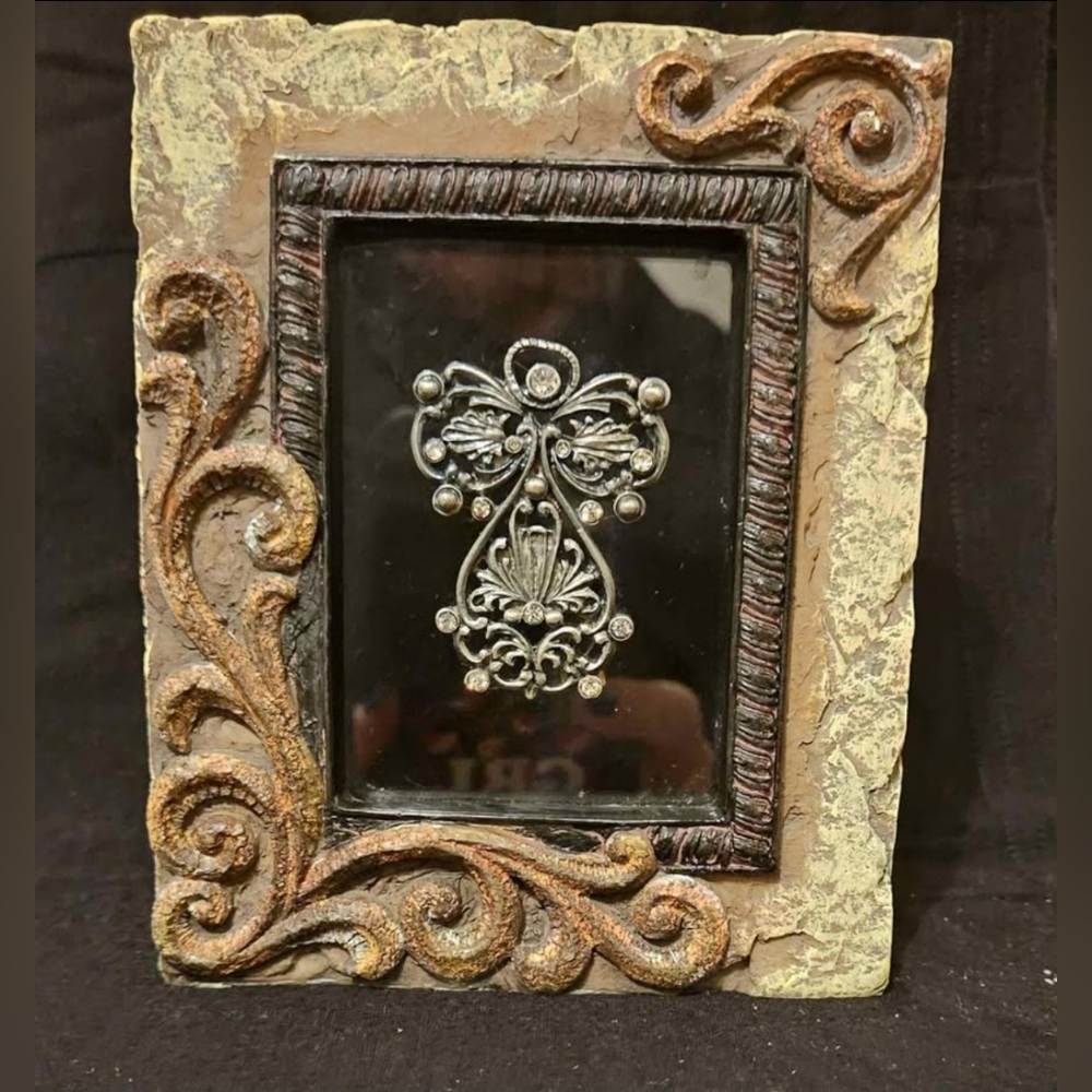 Unique Framed Ornate Jeweled Angel approx 5.25" x 4.25"